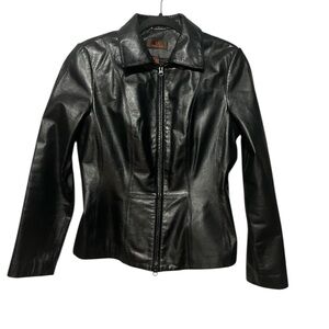 Danier Black Genuine Leather Zip Front Minimalist Jacket Style 5616, size S